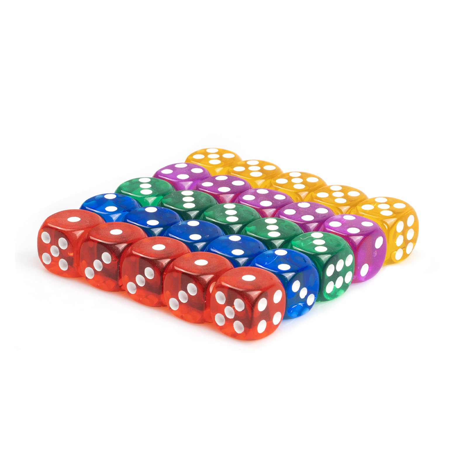 20 Dés D6 Translucides 14mm - 5 Couleurs | Coins Arrondis | Pour Jeux De Société Et Maths