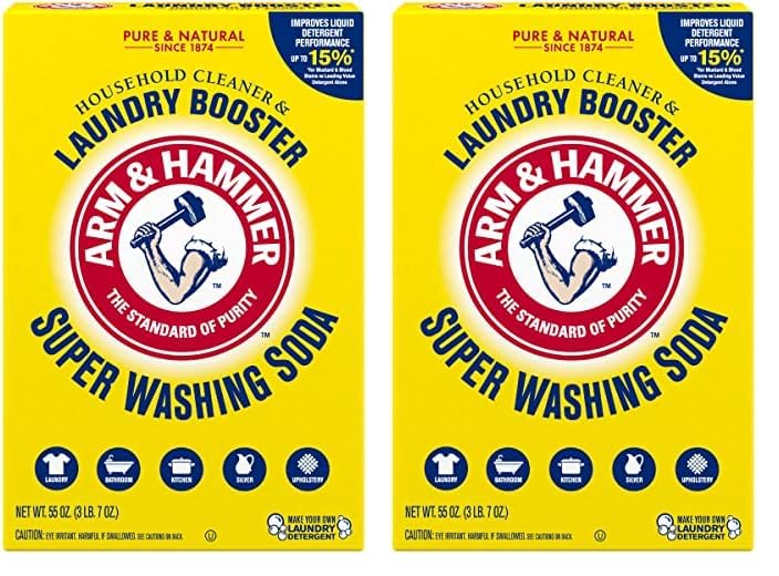 ARM & HAMMER Super Washing Soda Household Cleaner and Laundry Booster, Versatile Natural Home Cleaner, Powder Laundry Additive, 55 oz Box (Pack of 2)