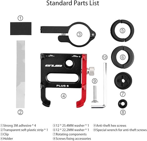 Miniatura 4 de GUB Plus 6 Aluminio Bicicleta 3.5-6.2 "Soporte de teléfono de motocicleta Soporte GPS para accesorios de manillar de bicicleta (Negro-Rojo)