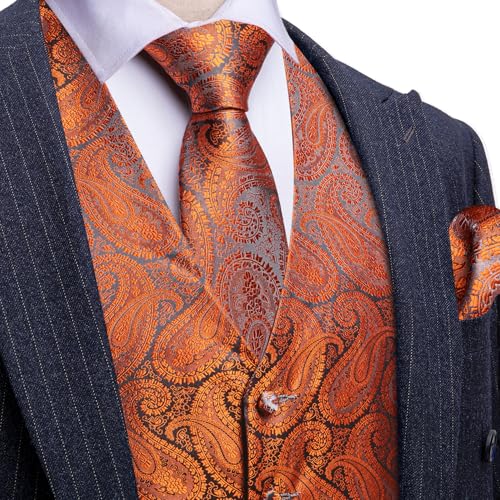 Image of Barry.Wang Men's Suit Vest Formal /Leisure Paisley Jacquard Silk Tie Pocket Square Waistcoat Set Wedding 5PCS