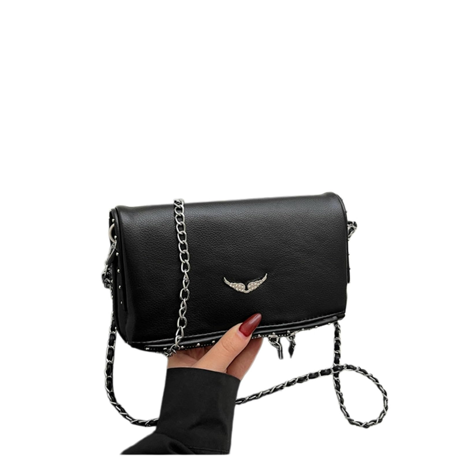 Bolso Cruzado De Mujer Hombro con Cadena Moderno Y Versátil Estilo Bandolera Simple-Negro
