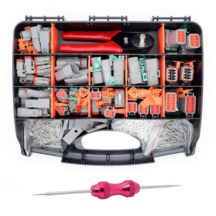 Deutsch Connector Kit, 528 Pcs Automotive Electrical Connectors Set Use for Deutsch DT Series, Waterproof Deutsch Terminal Crimp Tool Mechanic Tools, 2 3 4 6 8 12 Pin Connectors