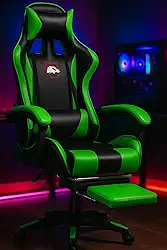 Cadeira Gamer Ergonômica com Apoio para os Pés, Reclinável, Moldada, com Almofadas para Pesçoco e Lombar (Preto Verde)