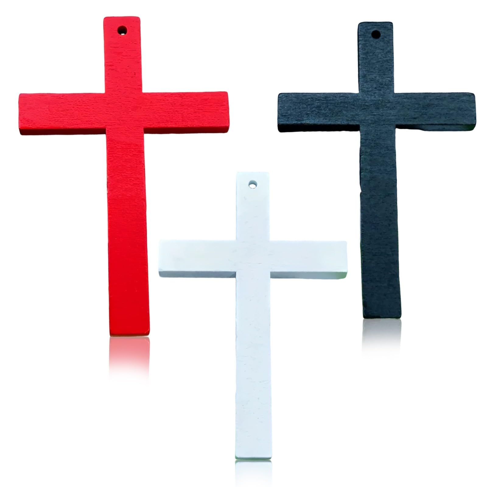 Croix en Bois Décorative Chrétienne 3 Pièces avec Trou Fixation Murale 10.5x6.7cm pour Maison Salon Église Cadeau Baptême