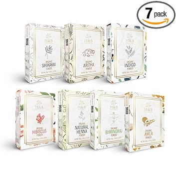 H&B NATURALS Herbal Amla, Reetha, Shikakai, Bhringraj, Hibiscus Henna and Indigo powder for hair care