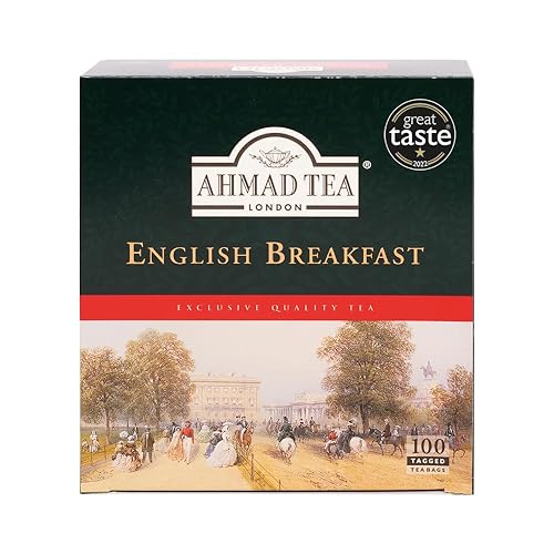 Ahmad Tea Té negro, bolsitas de té English Breakfast, 100 unidades - Con cafeína y sin azúcar
