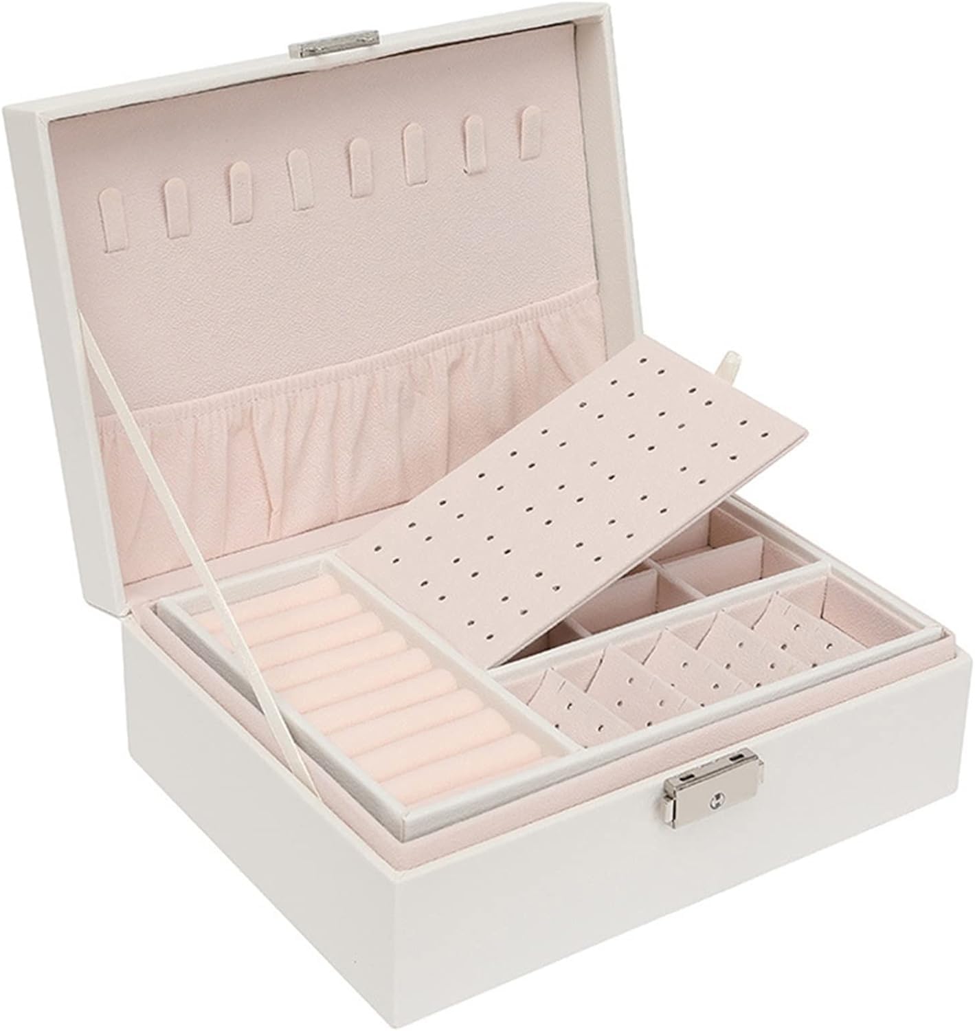 Portagioie Organizzatore Portatile in Pelle a Doppio Strato Custodia da Viaggio Collana Orecchini Anelli Porta Gioielli Scatola di immagazzinaggio 1 Pezzo, A04 17x12x8 cm