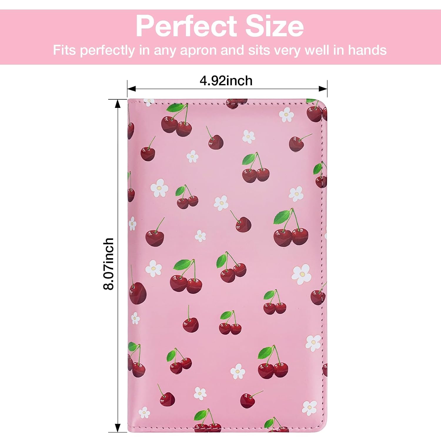 Professional Waitress Book with 2 Zipper Pockets & Pen Loop - Leather Server Check Holder Organizer for Cash, Receipts & Tickets | Restaurant Bill Booklet (Pink Cherry) thumbnail