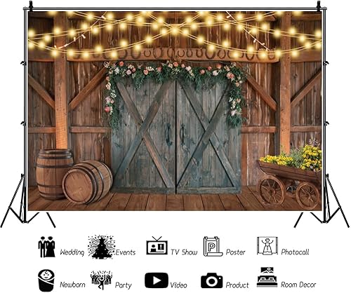 Miniatura 2 de Telón de fondo occidental de 10 x 8 pies, vaquero salvaje oeste, rústico, floral, granja, granero, fotografía, fondo de Navidad, vintage, puerta de