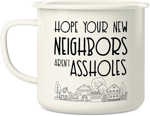 Miniatura 2 de Retreez Taza de café con texto en inglés "Hope Your New Neighbors Are Assholes Homeowner Homewarm", de acero inoxidable, esmaltado, de 16 onzas,