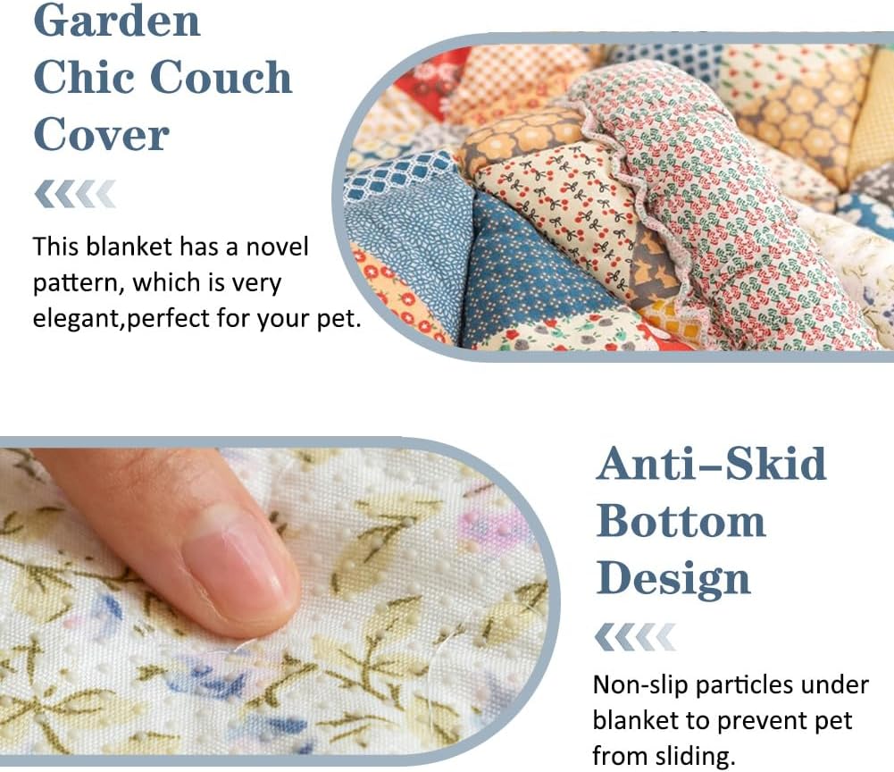 Garden Chic Cotton Protective Couch Cover, Plaid Square Pet Mat, Machine Washable & Non-Slip, Fits Most Cats & Dogs (Color, 19.7*62.9inch)