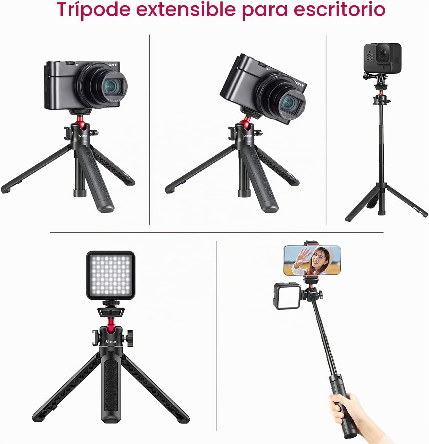 Palo selfie ULANZI MT-16 con trípode para teléfono móvil con disparador remoto, soporte de mesa para cámara, mini trípode para smartphone iPhone Samsung