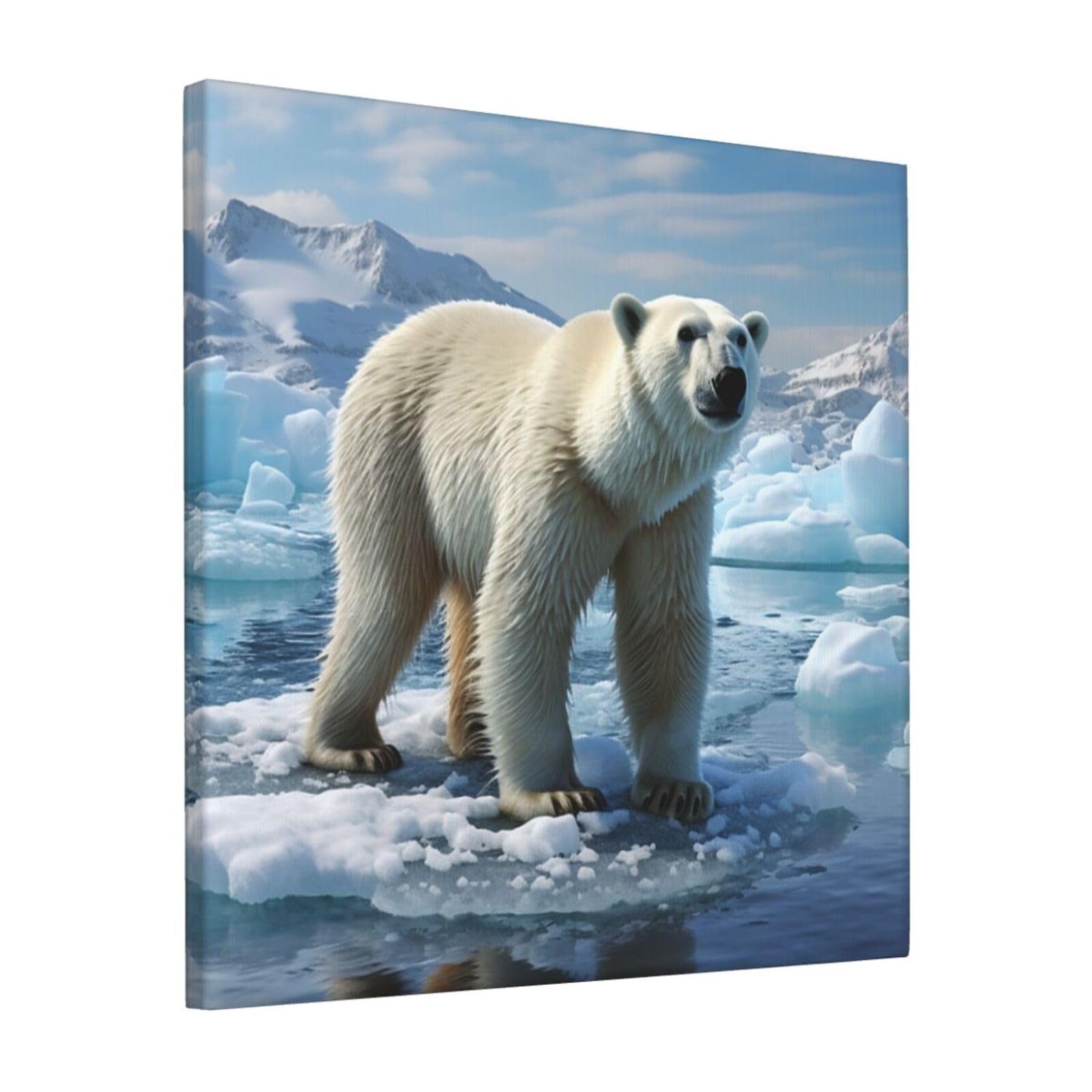 KLOPH Polar Bear Ice Canvas Wall Art for Living Room 12"x12" Modern Artwork Painting for Bathroom Hanging Canvas Prints Aesthetic Wallart for Bedroom Kitchen Office Wall Decor