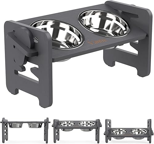 Miniatura 7 de Vantic Cuencos elevados para perros, cuencos elevados ajustables con soporte para perros y gatos de tamaño pequeño, comedero de bambú duradero con 2