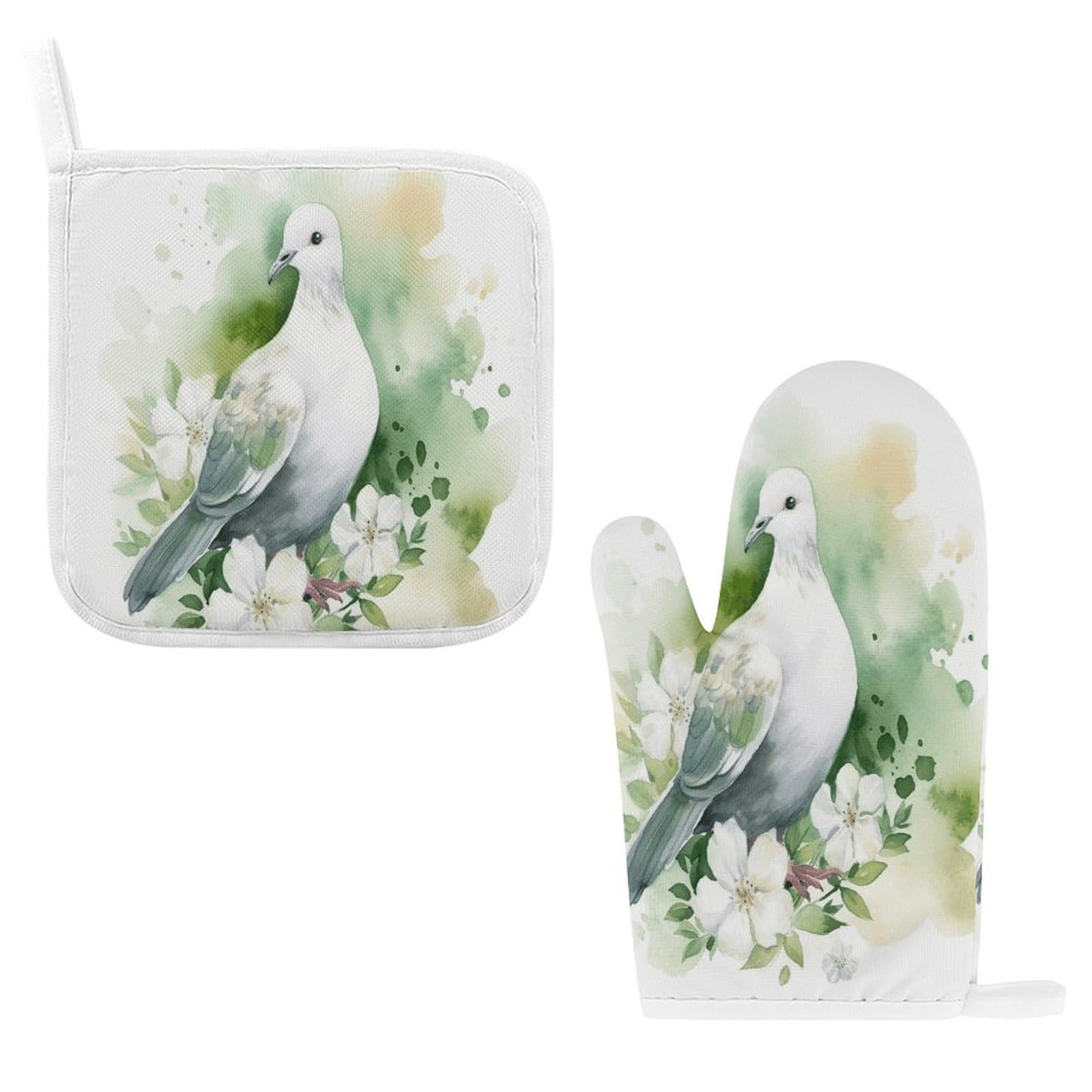 Fodpand Style Dove With A Flower Oven Mitts And Pot Holders Sets