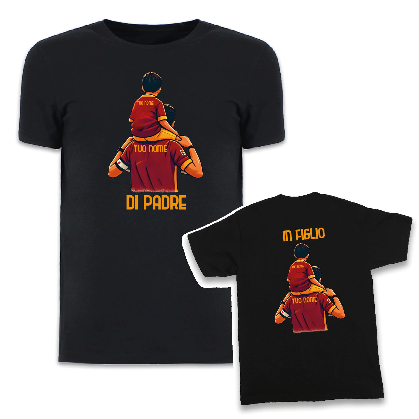 D&Vlab Coppia di T-Shirt Maglie Magliette di Padre in Figlio Idea Regalo per Il papà Squadre Tifosi Giallo Rossi Romanisti