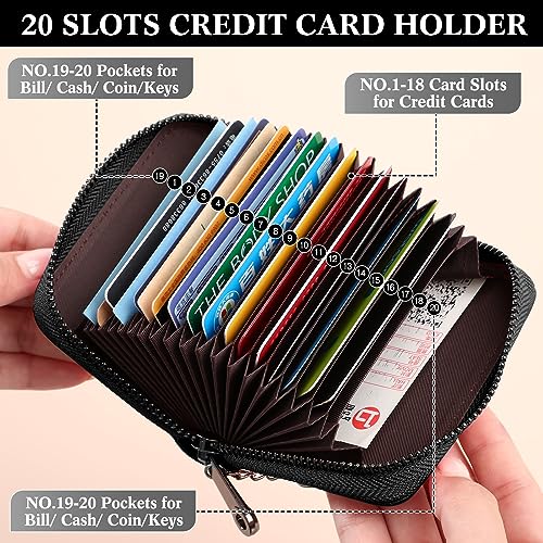 Abbylike 2 Pack 20 Card Slot Credit Card Holder Men Women Gift Business Card Case RFID Blocking Zipper Card Wallet Compact(Black)2