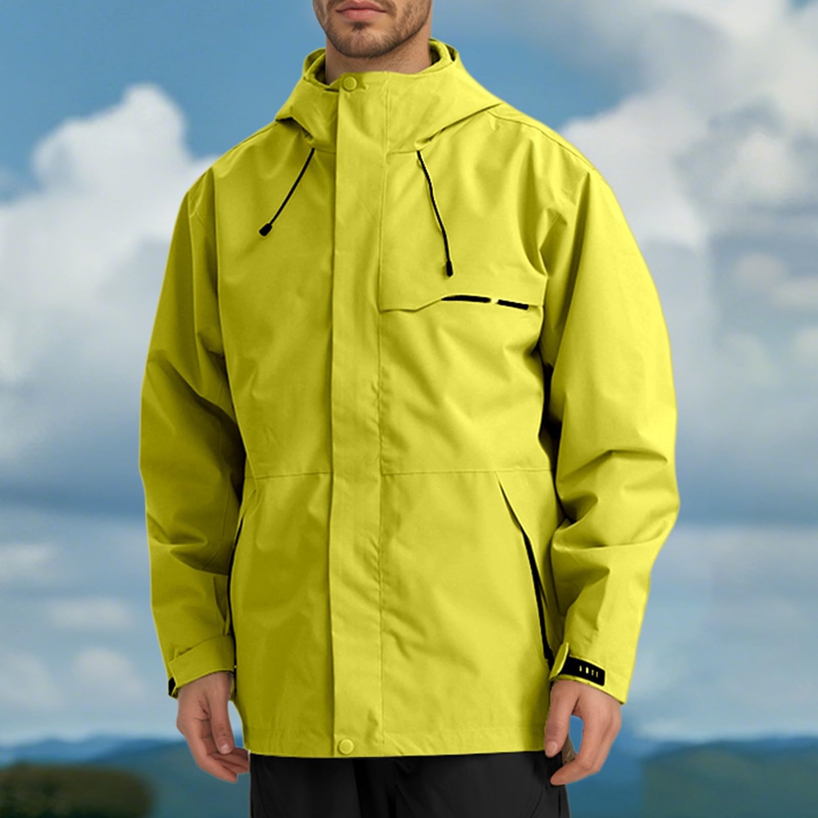 Giacca impermeabile da uomo, impermeabile, tinta unita, giacca a vento per bicicletta, per attività all'aria aperta, con cappuccio rimovibile, imbottita, antivento, giacca softshell