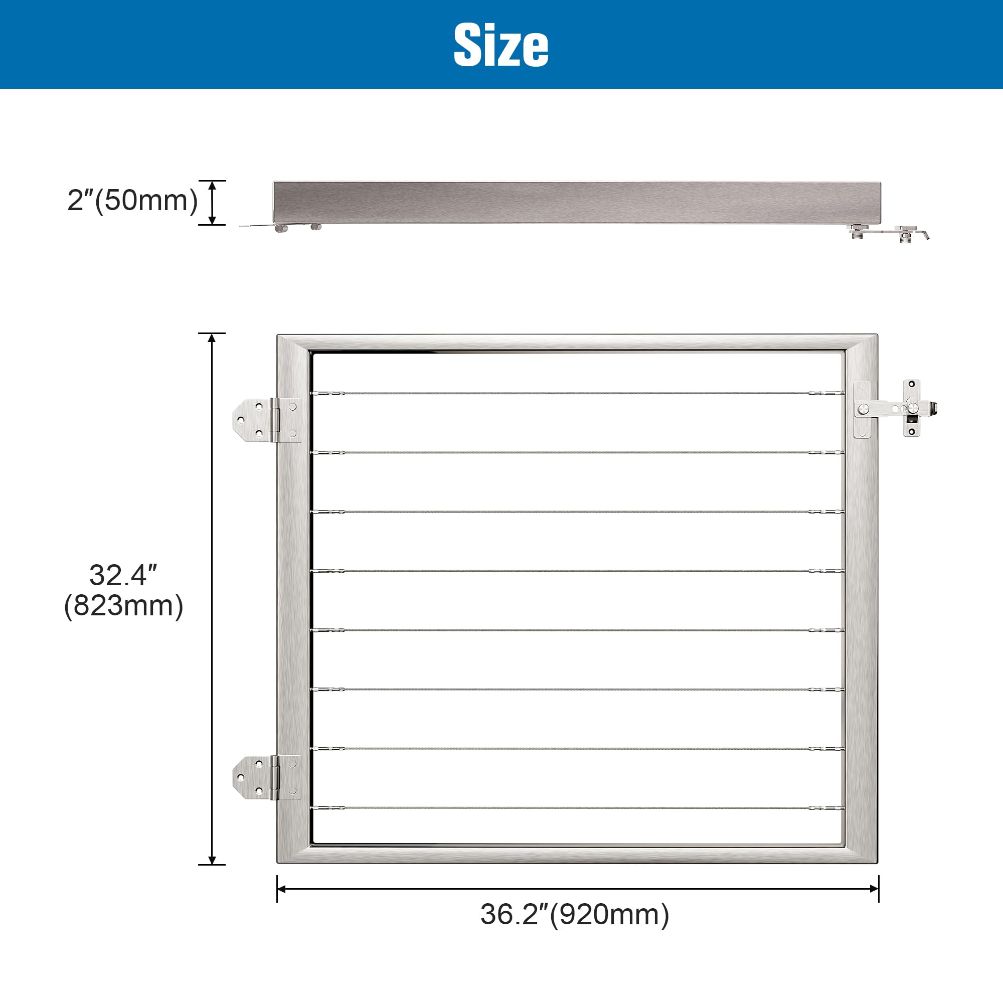 Deck Man Cable Railing Gate for Wood/Metal Cable Railing System Stainless Steel Fence Gate (Right Hand in Swing, Slivery)