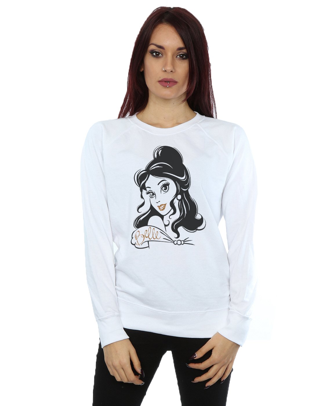 Disney Princess Women's Belle Sparkle Sweatshirt Small White