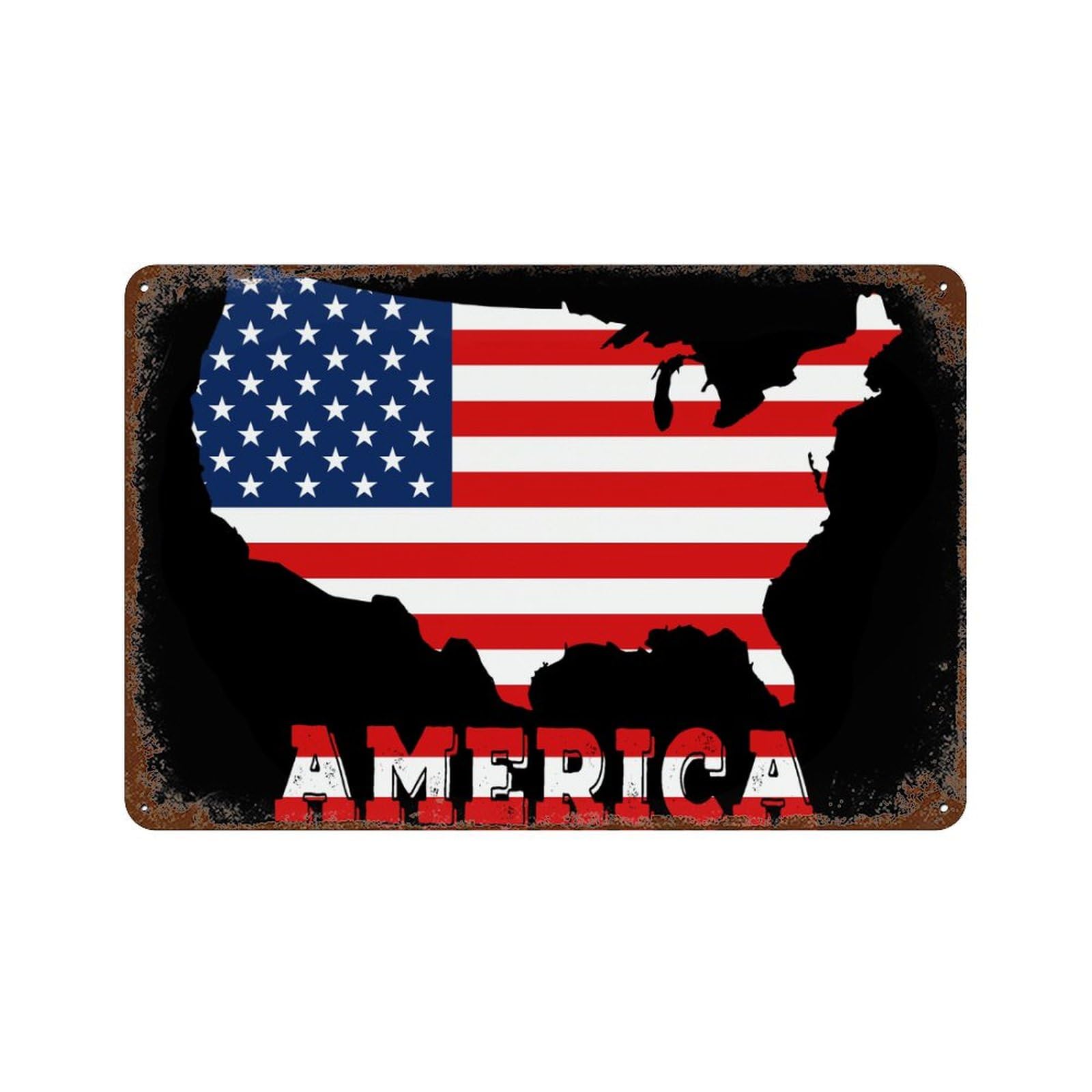 KWQDOZF America Map Flag 1 Theme Metal Tin Sign,Vintage Iron Hanging Plate Horizontal with Rust Poster Wall Decor 8x12inch