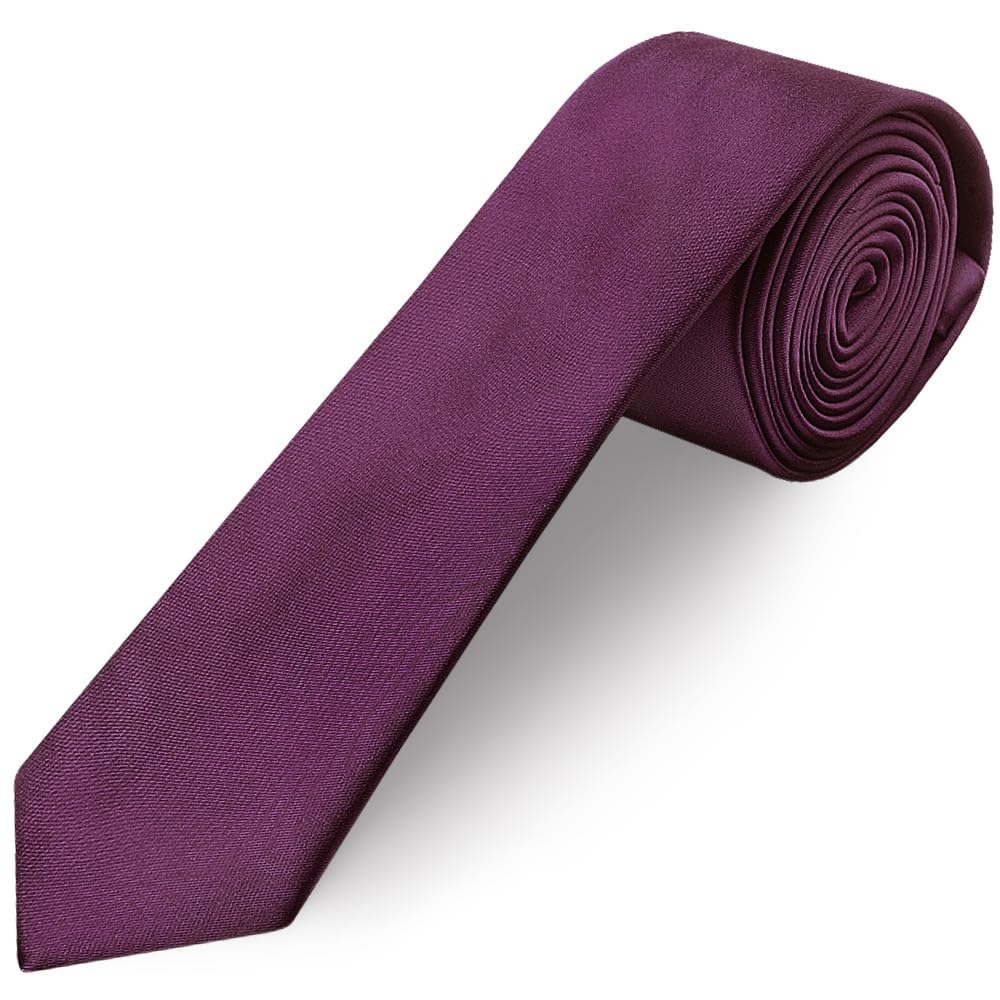 Ties R Us Boys Purple Plain Plum Satin Skinny Tie