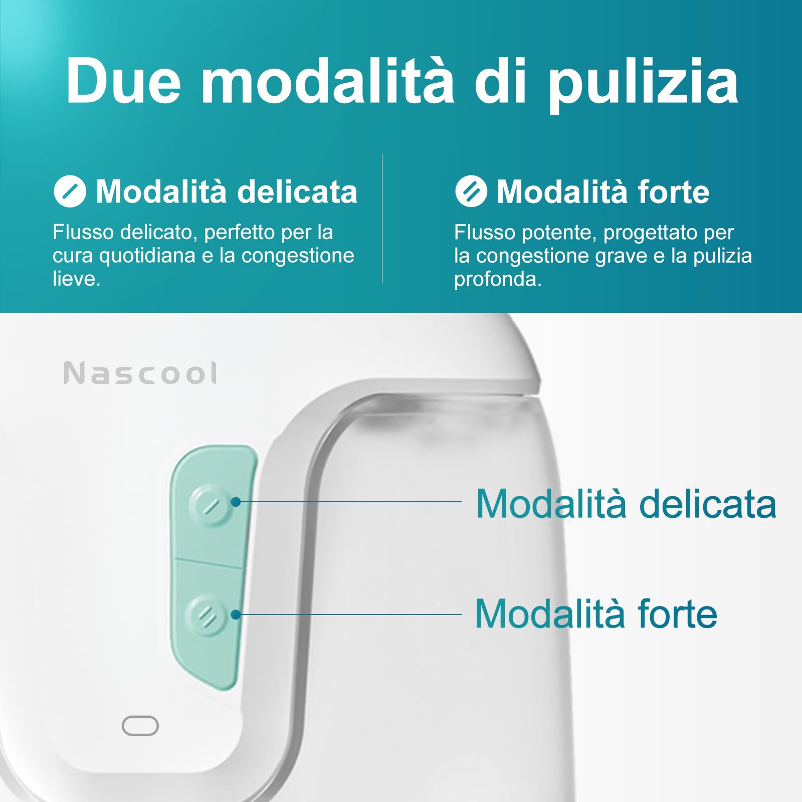 Nascool Sistema di irrigazione nasale elettrico per alleviare i sintomi dei seni adulti con 50 confezioni di soluzione salina, bianco