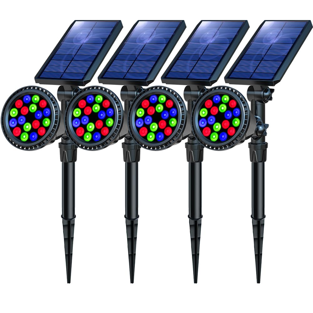 OSORD Solar Spot Lights Outdoor, 9 Color Modes, 18 LED Spotlight, 600LM Landscape Lights, Solar Powered for Garden, Yard, Driveway, Tree, Christmas, Halloween Decor (4 Pack)
