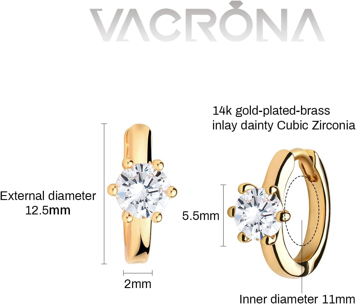 VACRONA Cubic Zirconia Huggie Earrings 14k Gold Plated Tiny Earrings Small Huggie Hoop Earrings Simple Lightweight Hoops Gift for Women - Image 4