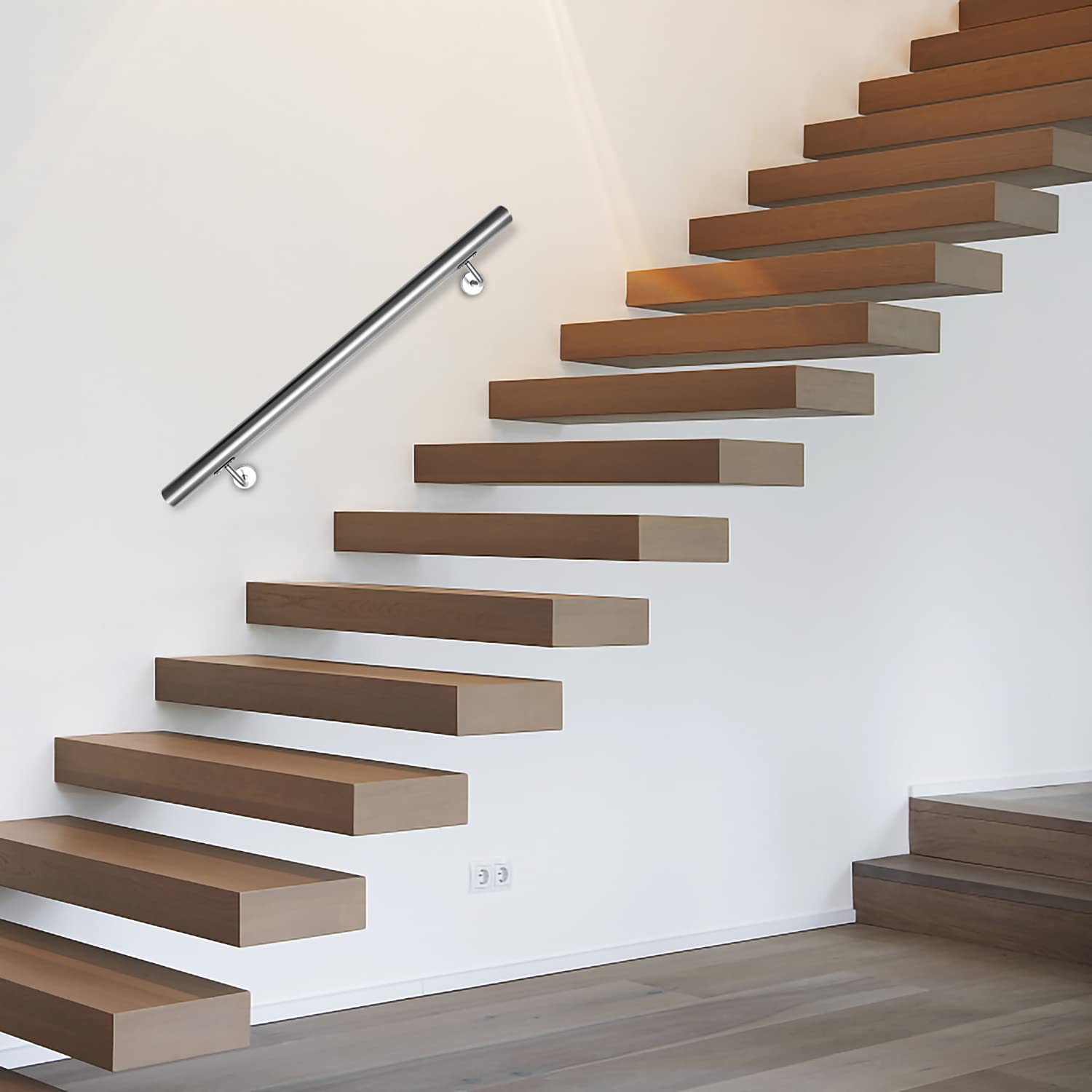 Corrimano in Acciaio Inox Spazzolato da 180 cm con Diametro 42 mm per Interni ed Esterni