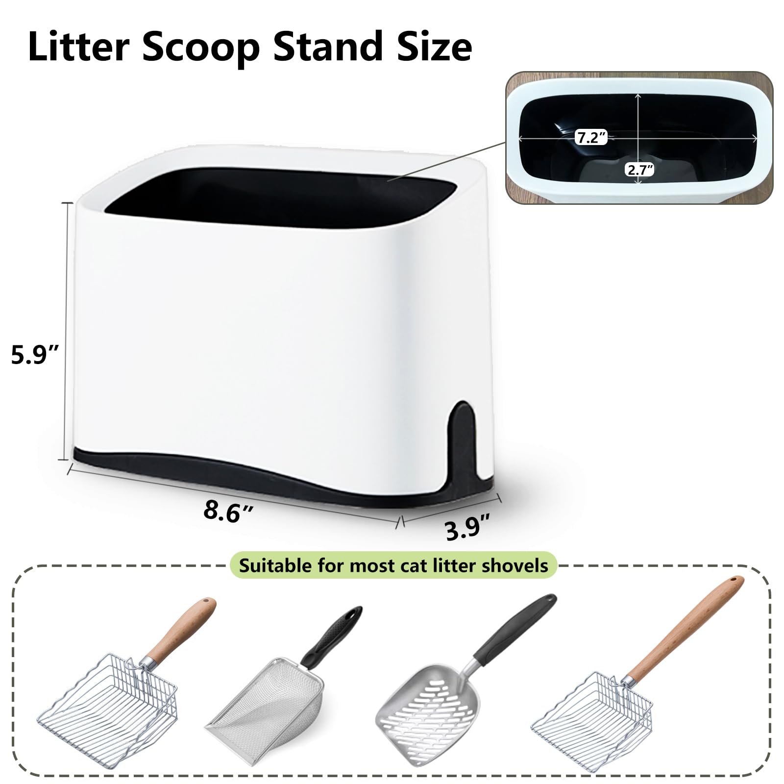 Soporte universal para pala de arena para gatos, almacenamiento universal para cualquier pala de gatitos, soporte extraíble duradero con 2 rollos de bolsas de basura, adecuado para la mayoría de las