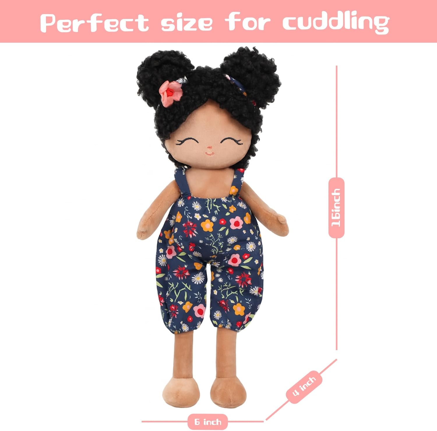 Soft Black Baby Doll Toys 16'' African American Baby Rag Doll for Girls, One Year Old Girl Birthday Gifts,Plush Toys for Toddlers Kids Infants (Black)