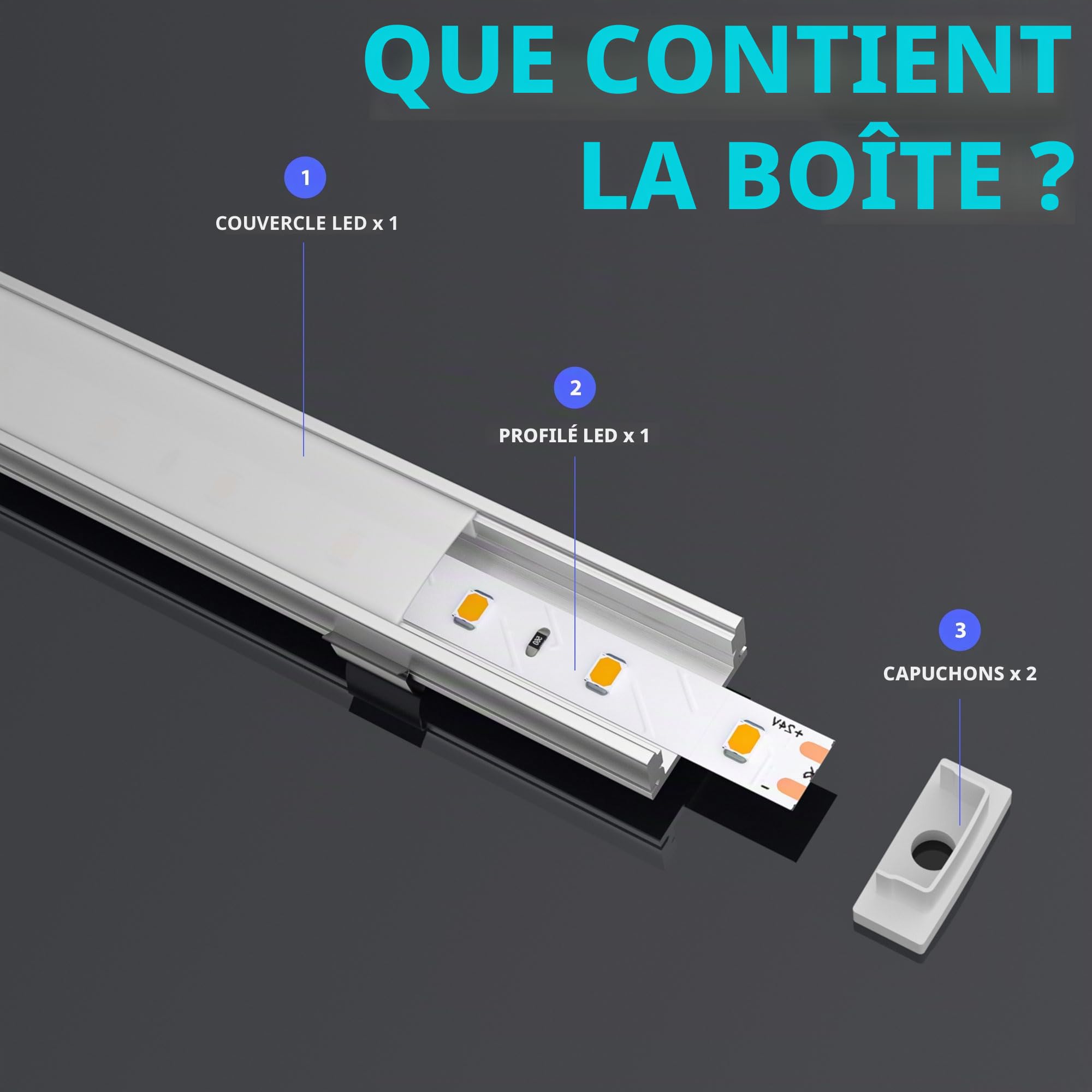 Profilé LED 1 m x 6 pièces Tot 6 m, 17,4 mm x 7 mm, Couvercle opaque mat PC, Bande LED max 12,4 mm