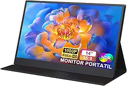 Monitor Portatil 14'', FHD 1080P Monitor Portátil Conectado Com USB C Dupla/HDMI, IPS Extensor De Tela para Notebook com VESA e Funda Inteligente magnético, Plug and Play (14.0)