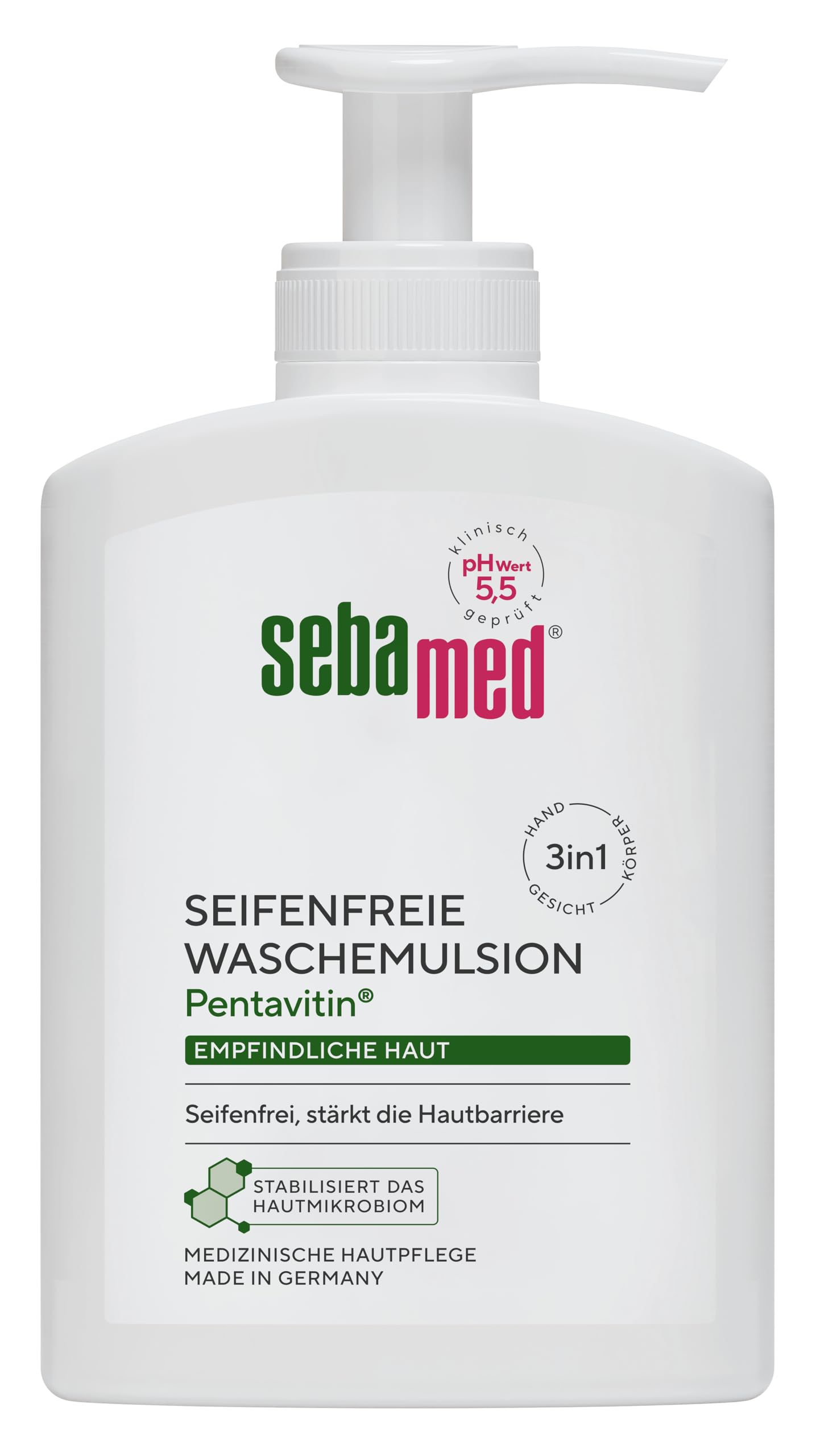 Sebamed Seifenfreie Waschemulsion mit Spender 200 ml, seifenfreie Reinigung für empfindliche Haut, stärkt die Hautbarriere, zur Hand-, Gesichts- und Körperreinigung geeignet