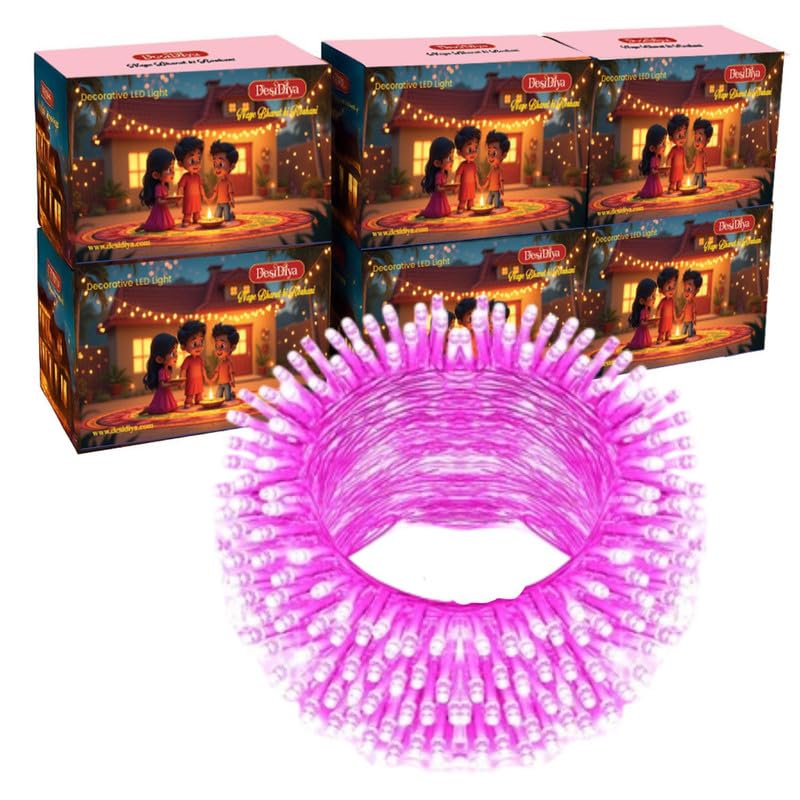 Image of Desidiya 12 Meter (39Ft) LED Rice String Lights - Pink Fancy Decorative Fairy Lights for Indoor Outdoor Use, Bedroom, Wedding & Festival Ambience Pack of 6