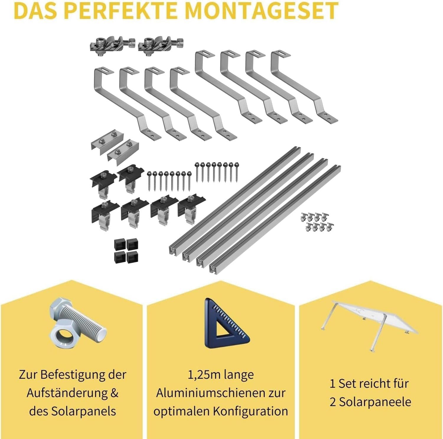 Avoltik Solar Halterung Biberschwanz-Dach I Set für 2 PV Module 30-45mm I Solarmodul Halterung für Biberschwanzdächer I PV-Modul Halterung inkl Montageset I Solarmodulbefestigungsset I PV-Zubehör