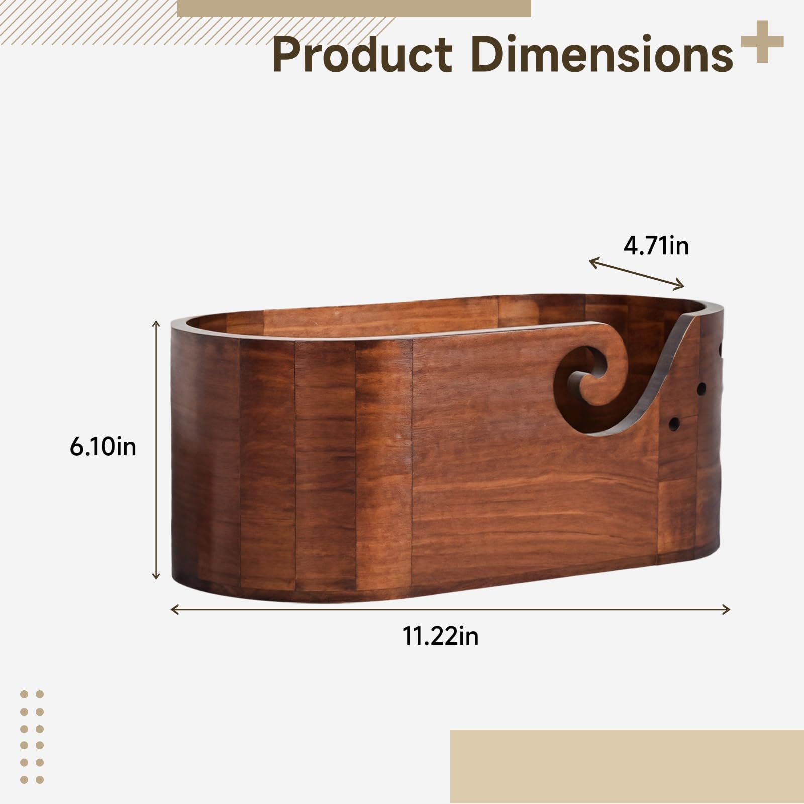 Ciotola ovale per filati, 28,4 x 15,5 x 11,9 cm, organizer in legno per lavori a maglia, con fori, per riporre lana e uncinetto