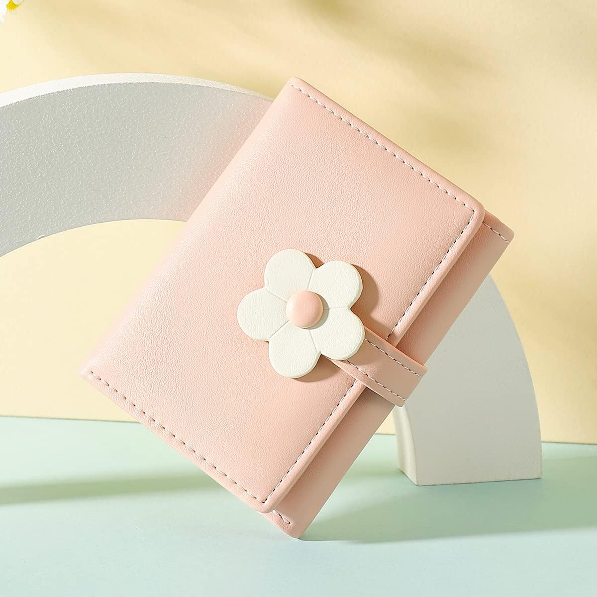 Sunwel Fashion Small Cute Wallet Slim Wallet ID/Photo Window Card Holder with 3D Flower Pattern Buckle for Women Girls (PINK)
