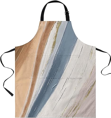 Brown Blue White Bib Aprons with Pockets Waterproof, Adjustable Apron for Men Women Modern Oil Painting Abstract Art Aesthetics