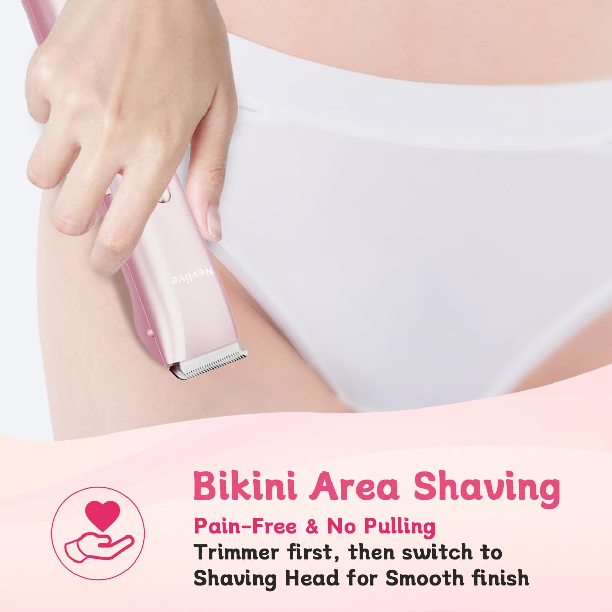 Recortadora de bikini para mujer, afeitadora eléctrica 2 en 1 para línea de bikini y áreas sensibles - Maquinilla de afeitar impermeable IPX7 para axilas, piernas, brazos, cuerpo y cara, recargable 3