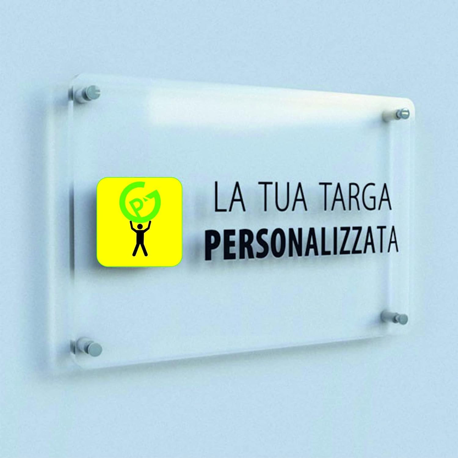 TARGA IN PLEXIGLASS PERSONALIZZATA - Con Distanziali in acciaio inox e Stampa U.V. ALTISSIMA RISOLUZIONE (10X20 CM)