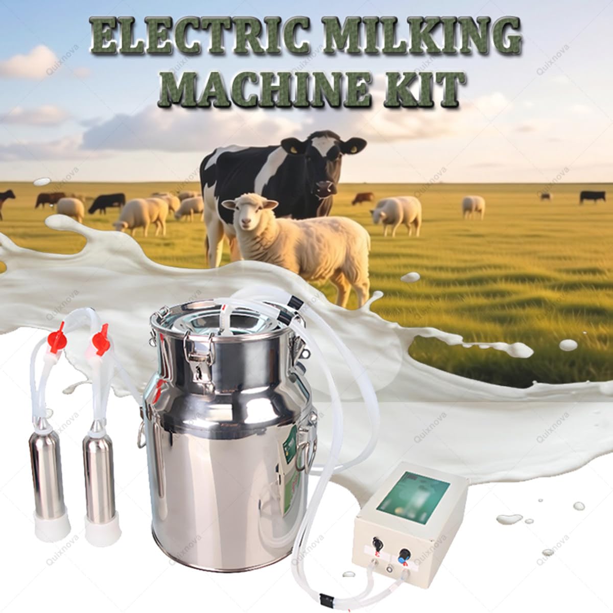 Mungitrice elettrica per mucche e capre, kit di mungitura portatile con secchio in acciaio inox da 10/14 litri per piccole aziende agricole domestiche, funzione di arresto automatico goat-10L