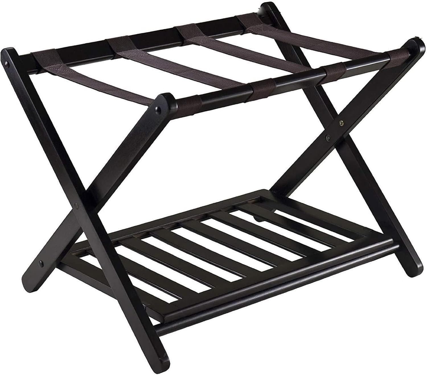 Porte-bagages double couche en bois massif noir pour chambre d'amis
