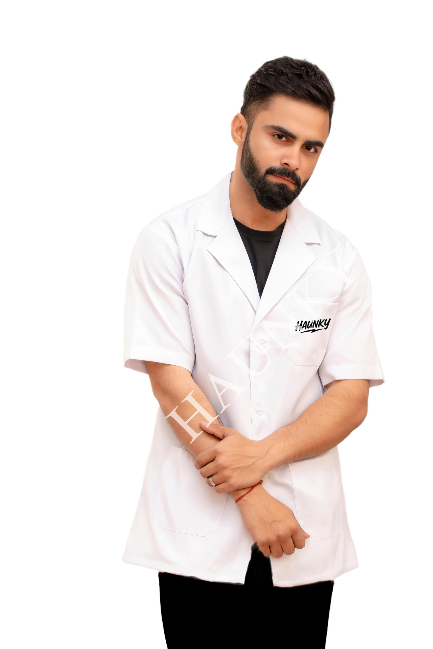 Presents Unisex Cotton Half Sleeves Lab Coat Doctor Apron Wrinkle Resistance Apron Student Coat With Three Pockets(Pack Of 1).-image-24