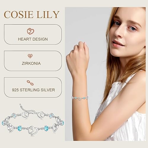 Miniatura 3 de Bracelets for Women 925 Sterling Silver Love Heart Bracelet Charms Bracelet Trendy Dainty Gift for Ladies Wife Bride Sister Friend Anniversary
