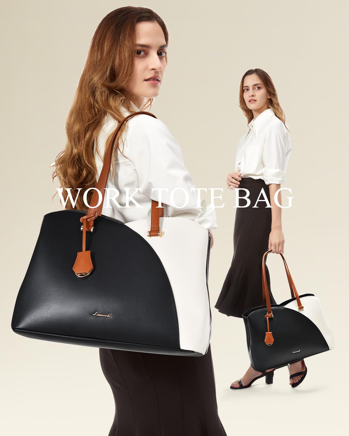 LOVEVOOK Damska torba na laptopa o przekątnej ekranu ze sztucznej skóry, wodoszczelna, aktówka biznesowa z 3 przegródkami, brązowy,Nowoczesny