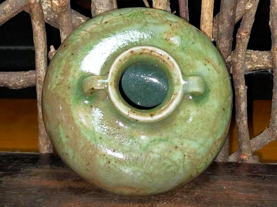 ♥双耳 青磁 小壺 高64mm 花文 壺 壷 骨董 古玩 双耳 青磁 小壺 高64mm 花文 壺 壷 骨董 古玩