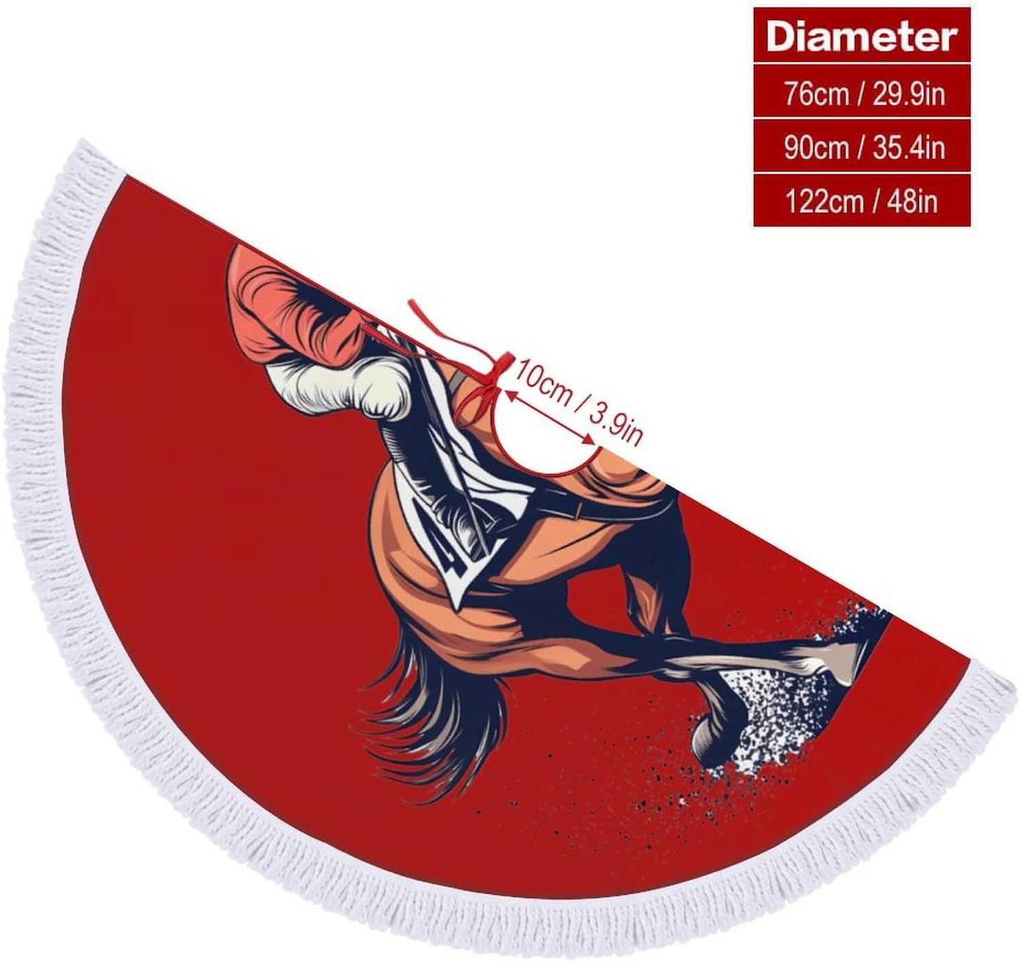 Horse Racing Christmas Tree Skirt Round Xmas Tree Mat Ornaments Tree Skirts with Tassels for Holiday Party