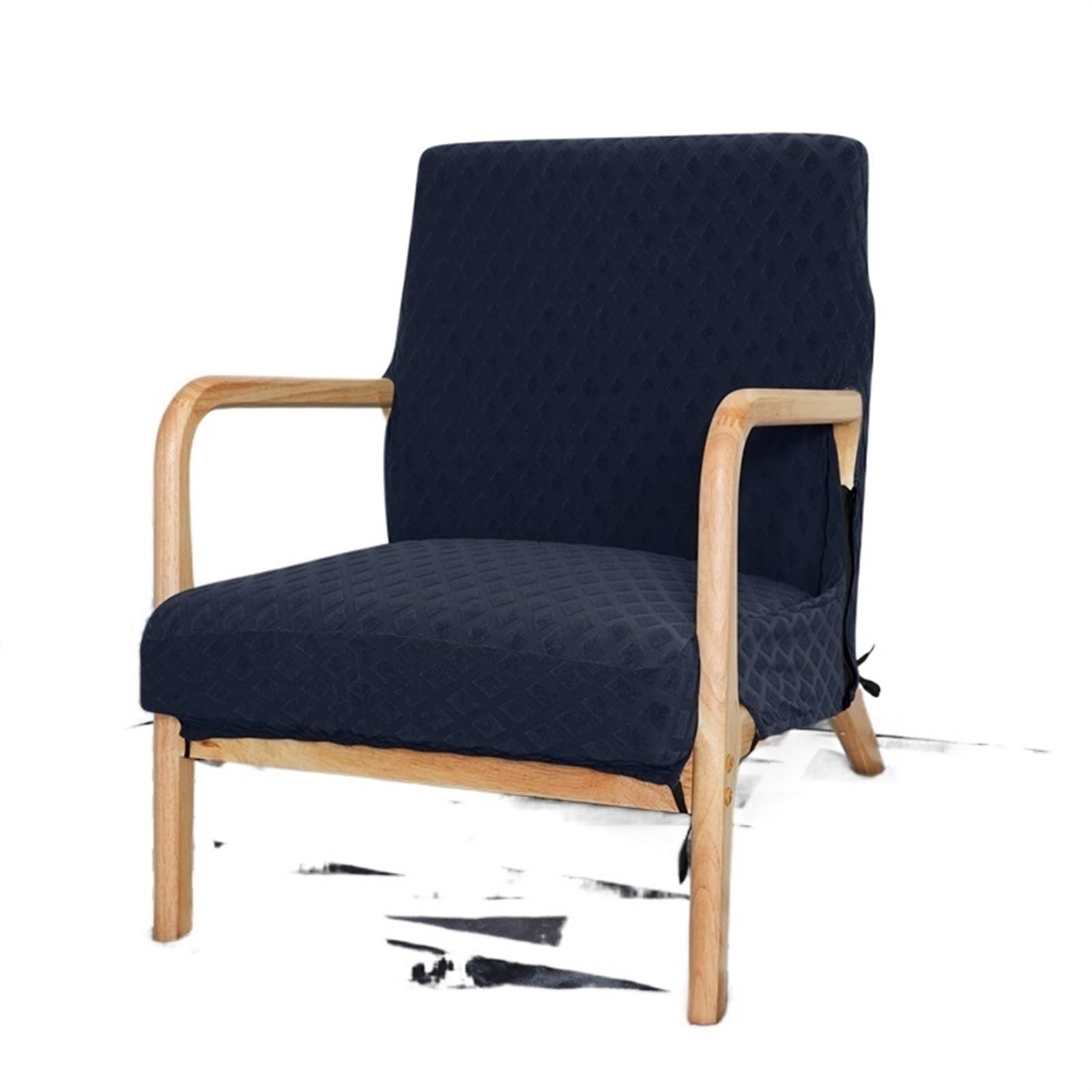 Chair Covers Solid Color Chair Cover Armchair Covers Jacquard Wood Arm Chair Slipcover Protector With Zipper Living Room Hotel Decor (Color : Dark blue)